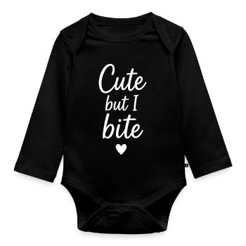 Un joli dicton pour les femmes : je mords les gentilles dames - Body Bébé bio manches longues - noir - Devant
