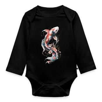 Koi mécanique florale - Body Bébé bio manches longues - noir - Devant