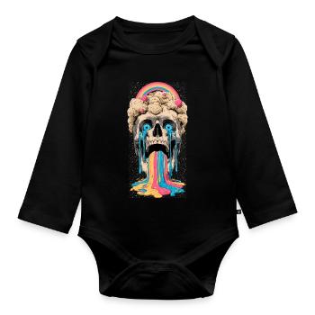 Arc-en-ciel du crâne psychédélique - Body Bébé bio manches longues - noir - Devant