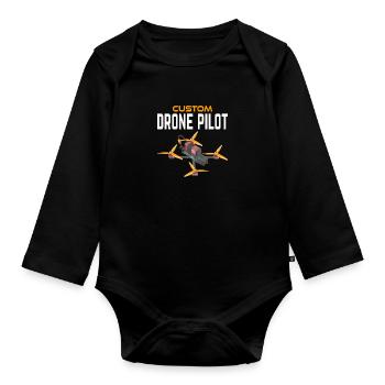 Pilote de drone personnalisé - Body Bébé bio manches longues - noir - Devant