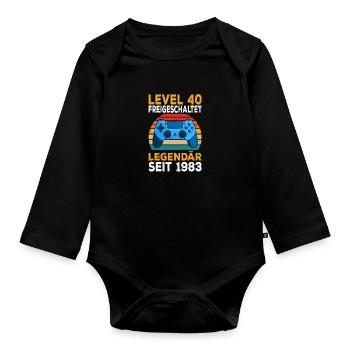Level 40 freigeschalten Zocken Pc Zocker Gaming - Baby Bio-Langarm-Body - Schwarz - Vorne