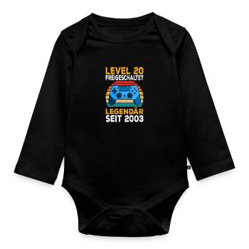 Level 20 freigeschalten Zocken Pc Zocker Gaming - Baby Bio-Langarm-Body - Schwarz - Vorne