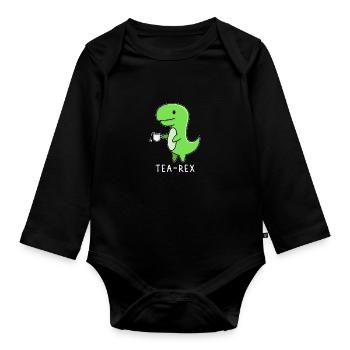 Funny Tea Rex Dinosaur Humor Cute Tea Rex Design - Baby Bio-Langarm-Body - Schwarz - Vorne
