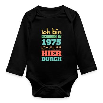 geboren 1975 - Baby Bio-Langarm-Body - Schwarz - Vorne
