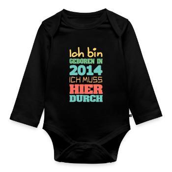geboren 2014 - Baby Bio-Langarm-Body - Schwarz - Vorne