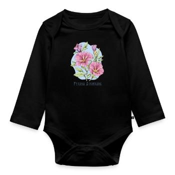 Gartenpetunie (gewöhnlich) botanische Zeichnung - Baby Bio-Langarm-Body - Schwarz - Vorne