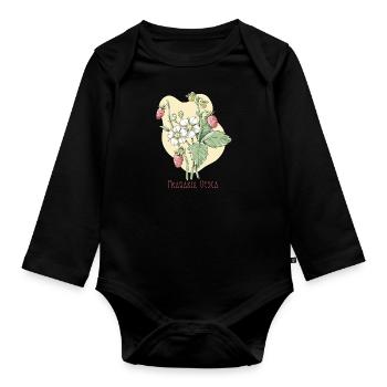 Botanische Zeichnung der Gewöhnlichen Walderdbeere - Baby Bio-Langarm-Body - Schwarz - Vorne