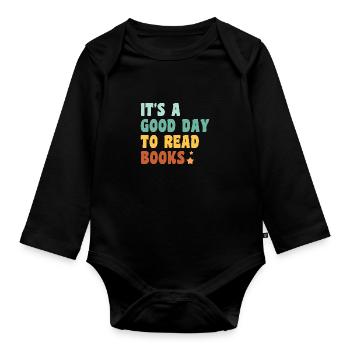 Bücher Buch Lesen Lesewurm Bücherwurm Bookaholic - Baby Bio-Langarm-Body - Schwarz - Vorne
