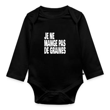 je ne mange pas de graines - Body Bébé bio manches longues - noir - Devant