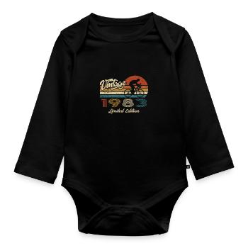 40 Birthday 1983 Vintage Retro Bicycle Cyclist - Organic Longsleeve Baby Bodysuit - black - Front