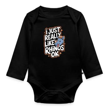 Nashorn Rhinozeros - Baby Bio-Langarm-Body - Schwarz - Vorne