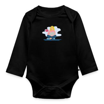 Des filles sur l’ordinateur portable - Body Bébé bio manches longues - noir - Devant