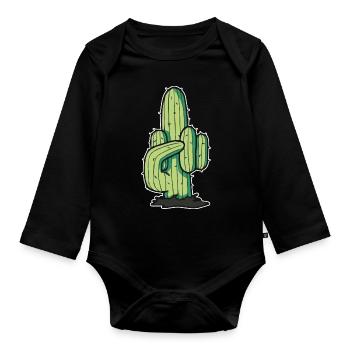 Kaktus Mittelfinger lustige Illustration - Baby Bio-Langarm-Body - Schwarz - Vorne