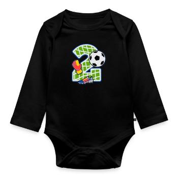 Fußball 2. Geburtstag Nummer 2 - 2 Jahre - Baby Bio-Langarm-Body - Schwarz - Vorne