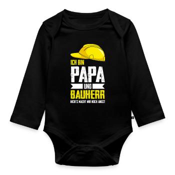 Bauherr Papa Baustelle Geschenk - Baby Bio-Langarm-Body - Schwarz - Vorne