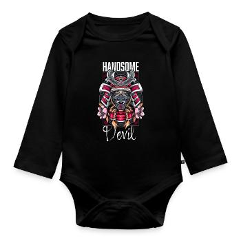 Japanese Demon Art Face Skull Devil Oni Vaporwave - Organic Longsleeve Baby Bodysuit - black - Front