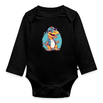Dino with sunglasses - Organic Longsleeve Baby Bodysuit - black - Front