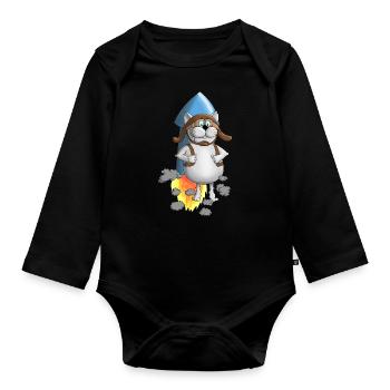New Beginning - Rocket - Comic - Organic Longsleeve Baby Bodysuit - black - Front