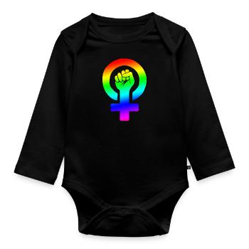 Rainbow Feminist Fist - Organic Longsleeve Baby Bodysuit - black - Front