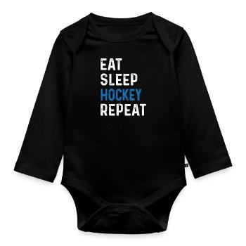Eat Sleep Hockey Repeat Shirt Teamsport - Baby Bio-Langarm-Body - Schwarz - Vorne