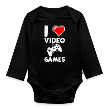 J'aime les jeux vidéo - Jeux - Body Bébé bio manches longues - noir - Devant