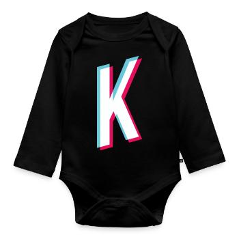 K - Letter K - Organic Longsleeve Baby Bodysuit - black - Front