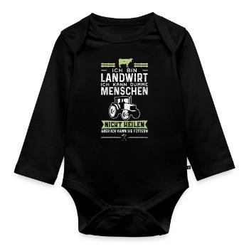 Ich Bin Landwirt Ich Kann Dumme Menschen Nicht - Baby Bio-Langarm-Body - Schwarz - Vorne