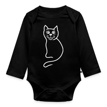 Chat silhouette animaux Chats Dame chat - Body Bébé bio manches longues - noir - Devant