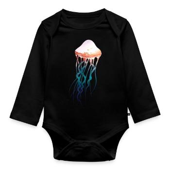Jellyfish - Underwater with sunset - Organic Longsleeve Baby Bodysuit - black - Front