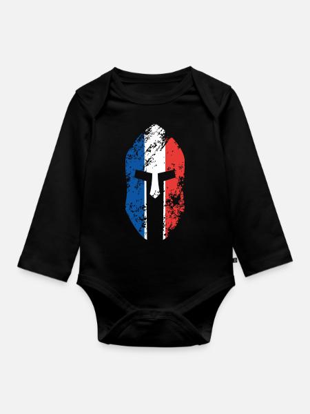 Casque de guerrier spartiate drapeau de la France - Body Bébé bio manches longues - noir