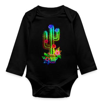 Cactus, Mexico, Old School, Retro, Tattoo Style - Organic Longsleeve Baby Bodysuit - black - Front