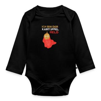 potato hero,hero,potato,comic - Organic Longsleeve Baby Bodysuit - black - Front