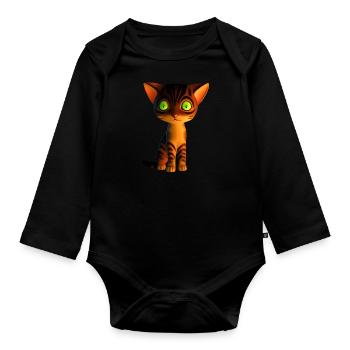 Green-eyed sad kitten - Organic Longsleeve Baby Bodysuit - black - Front