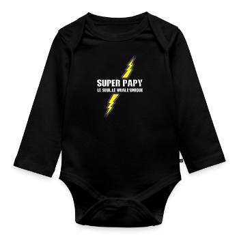 Super papy - Body Bébé bio manches longues - noir - Devant
