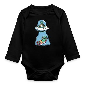 Alien eating pizza - Organic Longsleeve Baby Bodysuit - black - Front