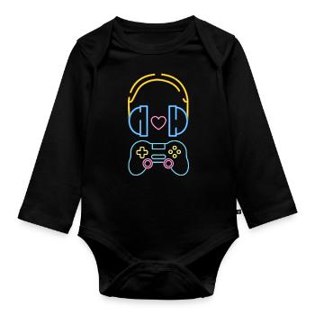 Love Gaming & Music - Nerd - Baby Bio-Langarm-Body - Schwarz - Vorne