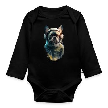Französische Bulldogge Astronaut - Baby Bio-Langarm-Body - Schwarz - Vorne