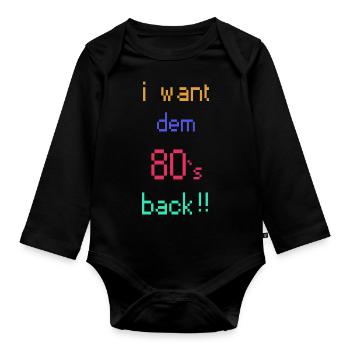 80er Jahre retro Party Design - Baby Bio-Langarm-Body - Schwarz - Vorne