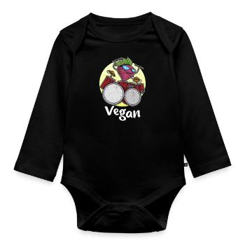 Schlagzeug Rettich Garten Salat Veganer Vegan - Baby Bio-Langarm-Body - Schwarz - Vorne