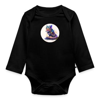 Animal fox fantasy and cute - Organic Longsleeve Baby Bodysuit - black - Front