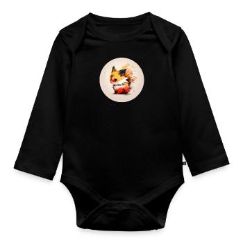 Animal fox fantasy and cute - Organic Longsleeve Baby Bodysuit - black - Front