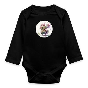 Tier Küken fantasy und niedlich - Baby Bio-Langarm-Body - Schwarz - Vorne
