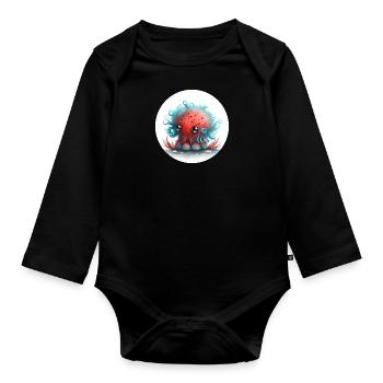 Tier Oktopus fantasy und süß - Baby Bio-Langarm-Body - Schwarz - Vorne