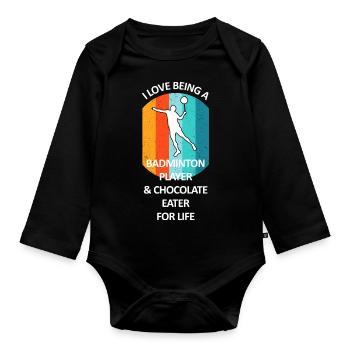 Badminton Badminton Badminton Player Chocolate - Organic Longsleeve Baby Bodysuit - black - Front