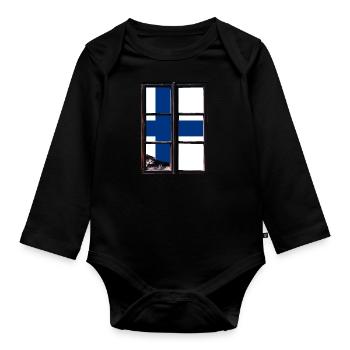 Finlande Drapeau Suomi Drapeau finlandais utilisé Look - Body Bébé bio manches longues - noir - Devant