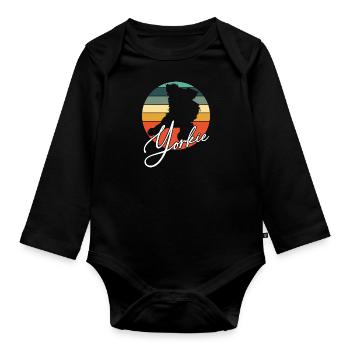 Yorkie Yorkshire Terrier in Vintage Circle - Organic Longsleeve Baby Bodysuit - black - Front
