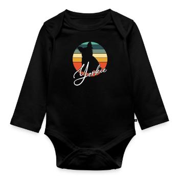 Yorkie Yorkshire Terrier in Vintage Circle - Organic Longsleeve Baby Bodysuit - black - Front