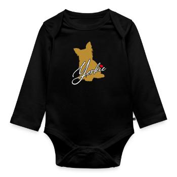 Yorkie Silhouette Yorkshire Terrier with Heart - Organic Longsleeve Baby Bodysuit - black - Front