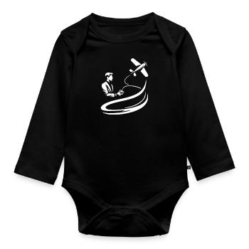 Flight with the remote-controlled plane - Organic Longsleeve Baby Bodysuit - black - Front
