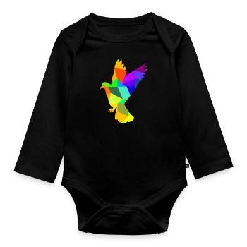Taube Vogel Regenbogen Tiere Polygon - Baby Bio-Langarm-Body - Schwarz - Vorne